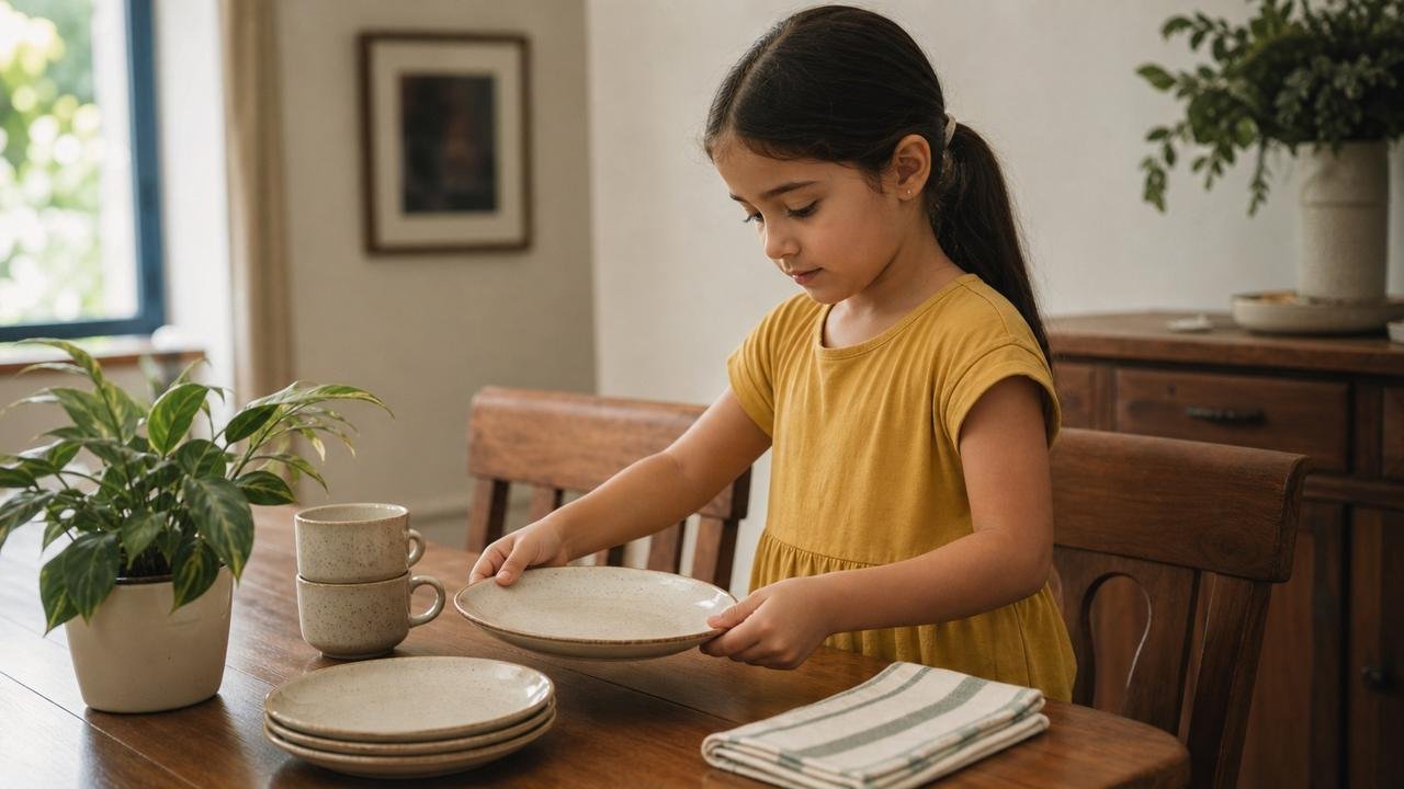 Pequenas tarefas domésticas treinavam responsabilidade, sequência e autoeficácia infantil.