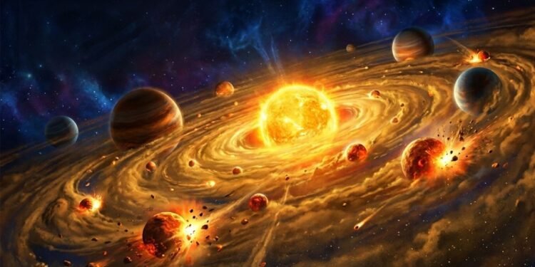 Pequenos fragmentos rochosos se chocavam constantemente gerando os primeiros embriões planetários daquela época