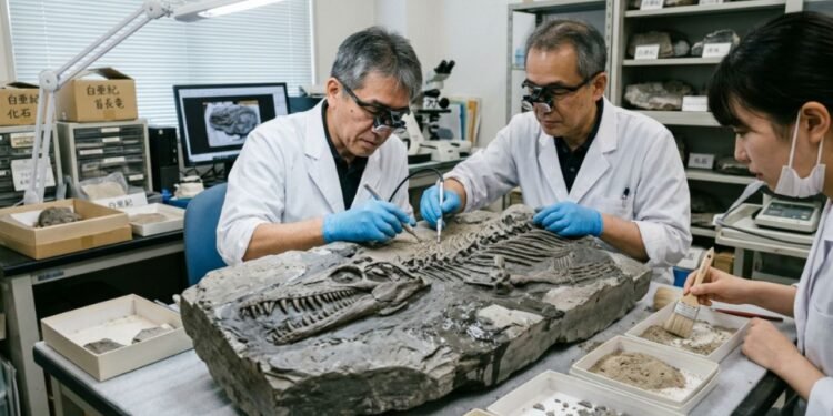 Um bloco bruto de sedimentos recolhido durante escavações no Japão passou cerca de trinta anos esquecido na reserva técnica de um laboratório.