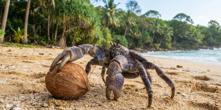 Caranguejo-dos-coqueiros transforma ilhas tropicais em seu domínio com habilidades únicas, segundo cientistas
