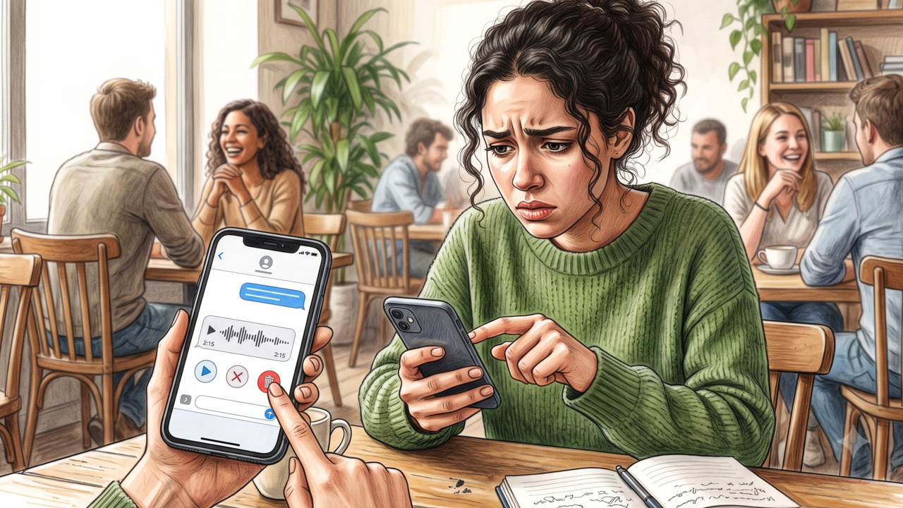 Pessoas que apagam um áudio antes de enviar não são só tímidas — psicólogos associam isso à autocensura social, e o medo real é parecer inadequado ao vivo