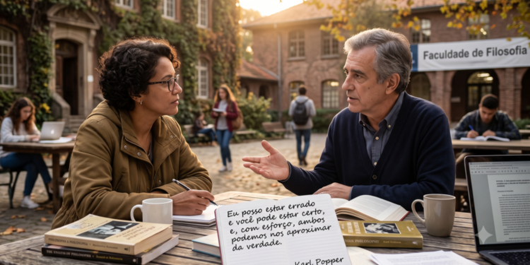 A frase de Karl Popper, filósofo britânico: “Eu posso estar errado e você pode estar certo, e, com esforço, ambos podemos nos aproximar da verdade.”