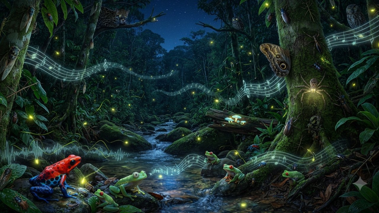 sons da floresta à noite