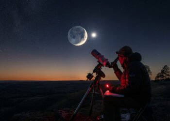 Vênus e a Lua aparecem próximos no céu em um fenômeno astronômico observado da Terra