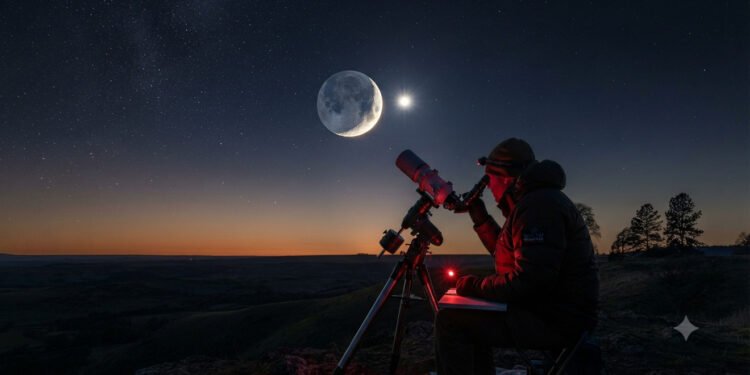 Vênus e a Lua aparecem próximos no céu em um fenômeno astronômico observado da Terra