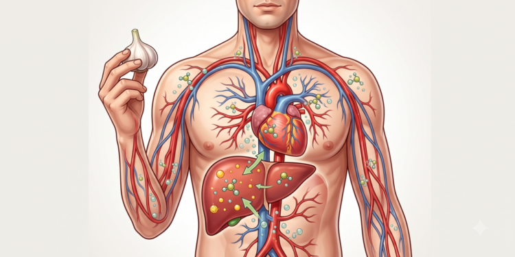O que o consumo de alho faz no fígado e na saúde cardiovascular?