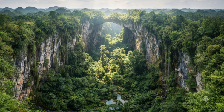 Exploradores encontram um ecossistema escondido no interior de uma dolina em Guangxi