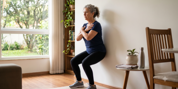 Fisioterapeutas revelam, o agachamento na parede, que ajuda mulheres 60+ a fortalecer as pernas e levantar da cadeira com mais segurança
