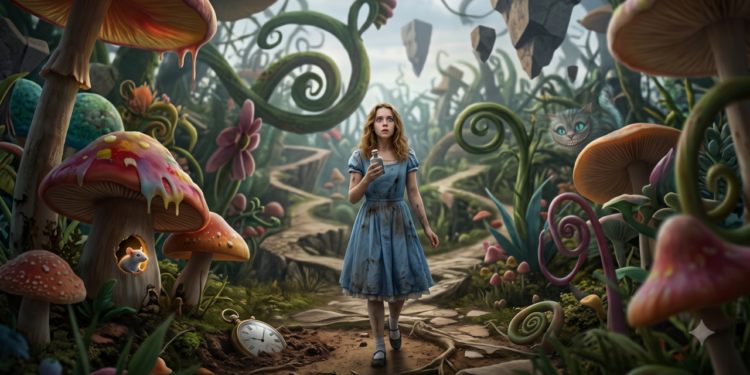 Alice no País das Maravilhas, como “cada vez mais curiosa”, transformou esse clássico em um símbolo de caos, lógica e estranhamento.