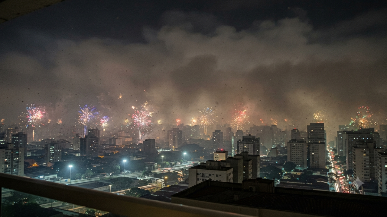 Fumaça dos fogos de artifício