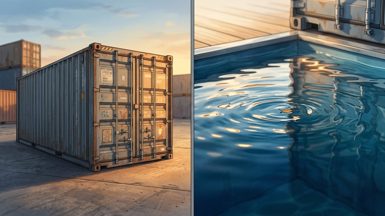 Piscina elevada feita com contêiner marítimo
