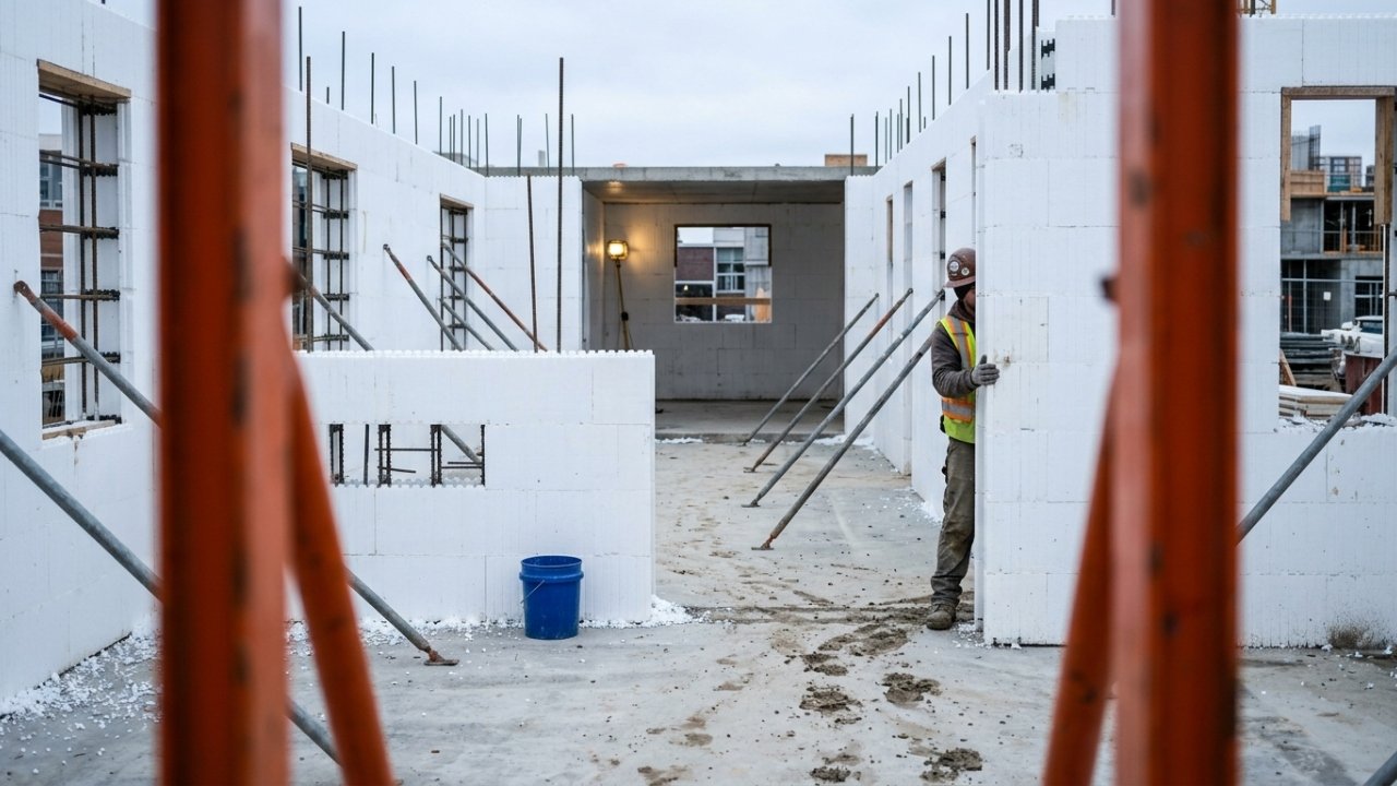 Como blocos de EPS formam paredes de concreto no sistema ICF