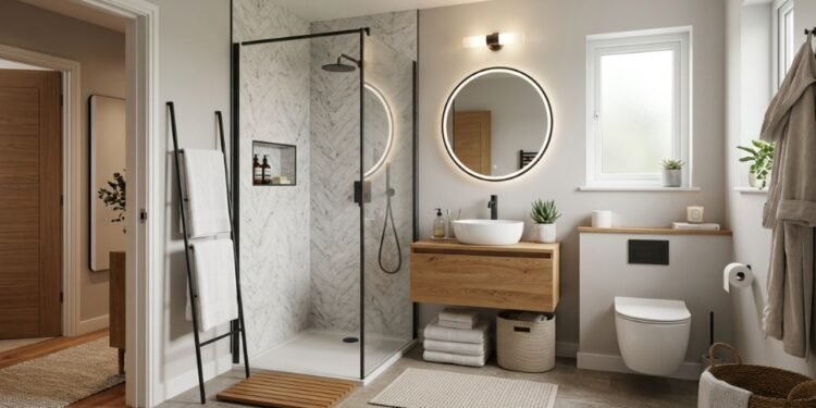O lavabo foi projetado para atender as visitas rapidamente sem expor a área íntima da família no apartamento.