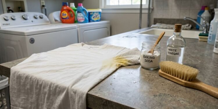 O pó branco da cozinha atua como um poderoso agente clareador mecânico nas roupas claras.