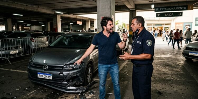 A lataria estava amassada, e a peça plástica do para-choque arrancado por outro condutor que deixou o local sem prestar esclarecimentos.