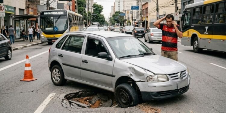 Após um longo dia de trabalho, Marcos dirigia de volta para casa no fluxo normal do trânsito urbano.