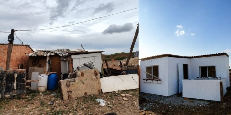 A tecnologia utiliza tijolos industriais fabricados a partir de resíduos plásticos processados, que funcionam de maneira similar a peças de Lego - Créditos: Imagem/TETO Brasil
