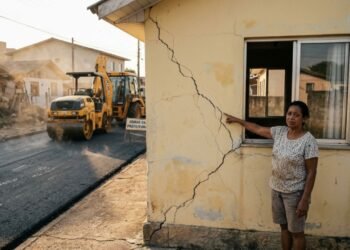 Morador tem a estrutura da casa abalada com trincas nas paredes após passagem de tratores e compactadores de solo pesados durante as obras de pavimentação do bairro pela Prefeitura