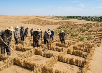 China usa uma técnica simples com palha para recuperar solo seco e frear o avanço do deserto há 50 anos
