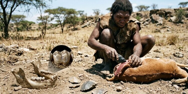 Arqueólogos encontraram ranhuras inclinadas nos dentes de fósseis de hominídeos que viveram há quase dois milhões de anos na África