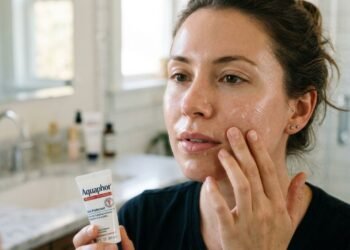 Brendan Camp, dermatologista: “A pomada Aquaphor da Eucerin não deve ser considerada um vilão que obstrui os poros do rosto, mas sim uma barreira protetora para reter a hidratação profunda.”