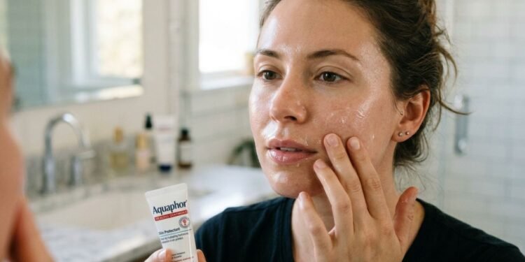 Brendan Camp, dermatologista: “A pomada Aquaphor da Eucerin não deve ser considerada um vilão que obstrui os poros do rosto, mas sim uma barreira protetora para reter a hidratação profunda.”