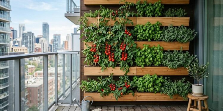 Essa horta temática de varanda inclui tomates, manjericão e orégano: de cultivo simples, o canteiro vertical enriquece o sabor dos seus pratos