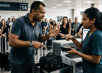 Ao embarcar em uma viagem nacional, Felipe foi impedido de levar sua mala de mão na cabine, mesmo estando dentro dos limites de peso (10 kg) e dimensões regulamentados; a empresa aérea exigiu o pagamento de taxa de despachante na porta do avião