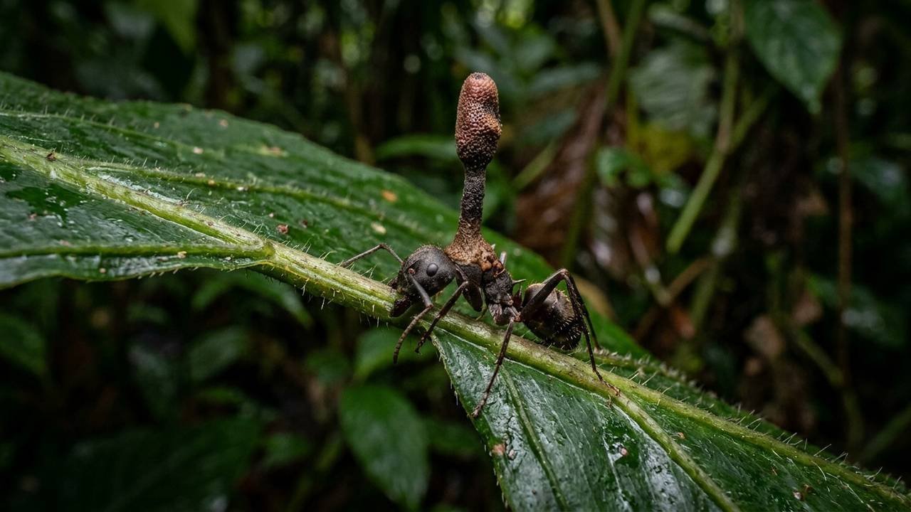 A zumbificação bizarra de insetos que surpreendeu os biólogos e revela o controle mental absoluto exercido pelo fungo sobre as formigas