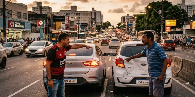 No entanto, a ocupação da faixa de rolamento em horário de pico gerou um estreitamento abrupto no fluxo de veículos.