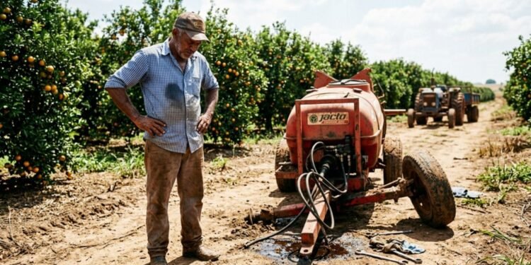Com a proximidade da florada no laranjal, Benedito precisava reforçar a pulverização contra pragas para não perder a produtividade da safra.