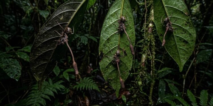 A zumbificação bizarra de insetos que surpreendeu os biólogos e revela o controle mental absoluto exercido pelo fungo sobre as formigas