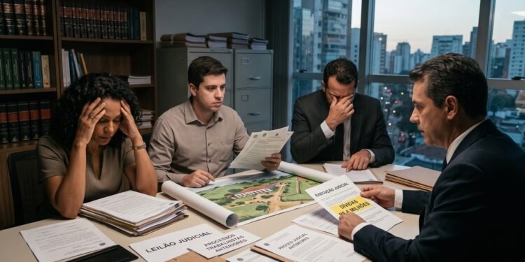 Filhos comemoram a herança de uma fazenda histórica avaliada em R$ 5 milhões, mas, durante a transferência, descobrem que a propriedade responde por R$ 6 milhões em dívidas de condomínio e processos trabalhistas antigos, correndo o risco de perder a área inteira em leilão judicial.
