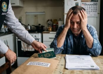 Pai desempregado para de pagar pensão alimentícia de R$ 900 alegando falta de renda e acumula dívida de R$ 8.100; ex-cônjuge solicita bloqueio de CNH e passaporte do devedor, medida deferida pelo juiz como meio coercitivo para forçar a quitação do débito.