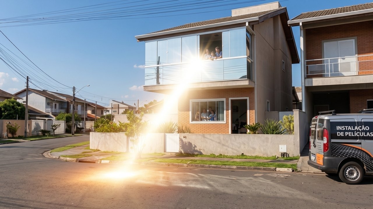Morador instala fechamento de varanda com vidros espelhados para bloquear o sol; o reflexo concentrado queima a pintura do carro do vizinho, parado na garagem ao lado, e a disputa vai parar no Juizado Especial Cível