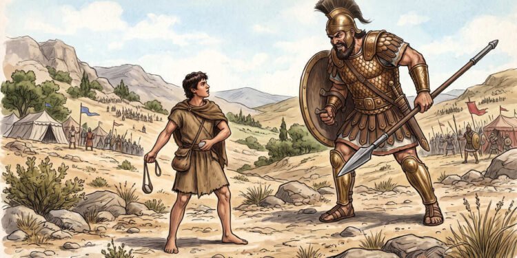 Davi enfrentou Golias sem espada, mas, antes da batalha, declarou: “A batalha é do Senhor” — 1 Samuel 17:45-47