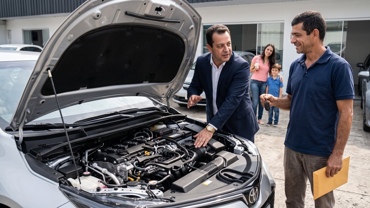 Comprador adquire sedã 2021 por R$ 82 mil em concessionária de usados e, após 45 dias, o motor funde por problema prévio na junta do cabeçote maquiado com aditivo temporário; agência alega que a garantia cobre "apenas motor e câmbio de 90 dias", mas tribunal aplica o Artigo 18 do CDC e obriga a substituição integral do motor ou devolução do valor pago
