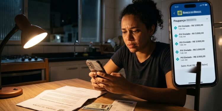 Vítima tem o celular desbloqueado furtado no trânsito e criminosos realizam 4 transferências via Pix esvaziando a conta poupança em R$ 12.000 durante a madrugada; o banco se recusa a devolver o dinheiro alegando que as transações foram feitas no aparelho validado; a Justiça condena a instituição a restituir o montante integral, pois o sistema antifraude falhou ao não bloquear transferências sucessivas e de alto valor que fugiam totalmente do perfil de consumo do cliente.