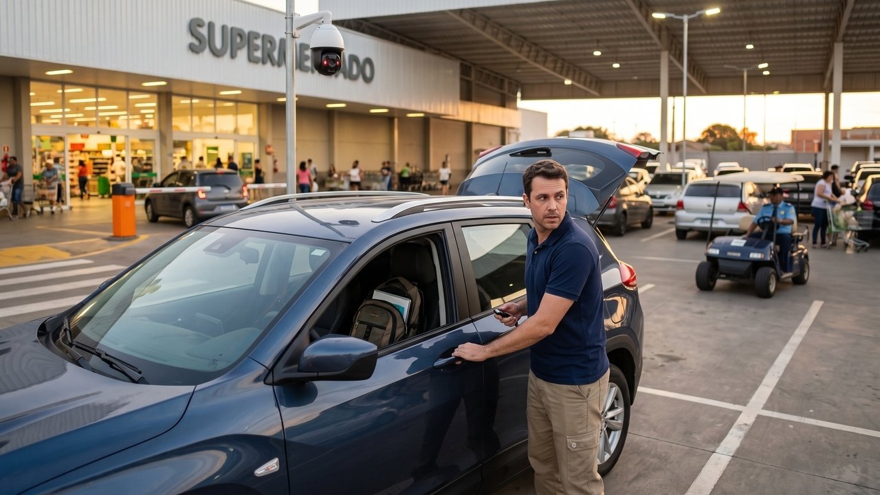 Um cliente tem o notebook furtado dentro do carro no estacionamento do supermercado. A placa na parede dizia: "Não nos responsabilizamos por objetos deixados no veículo", mas a Justiça ignora a placa e condena o mercado a pagar o prejuízo financeiro