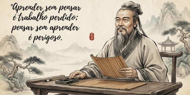 Pensamento do dia de Confúcio: “Aprender sem pensar é trabalho perdido; pensar sem aprender é perigoso”, essa reflexão explica sobre aprender e pensar revela um erro que muitas pessoas cometem