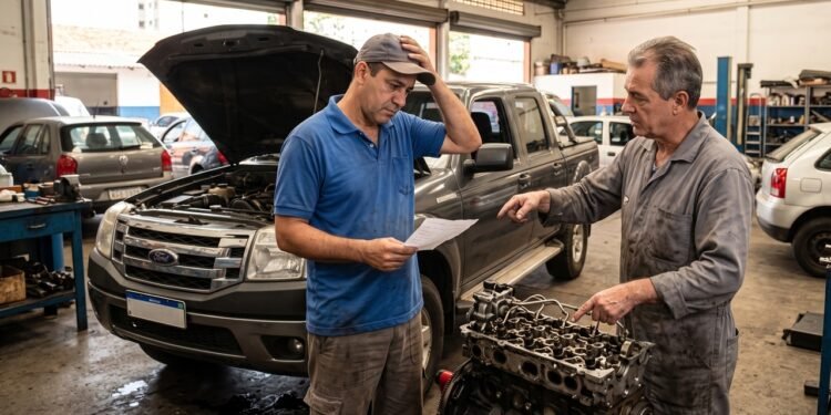 Trabalhador compra picape diesel usada por R$ 75 mil, financia em 48 vezes e, meses depois, o sistema de injeção apresenta defeito. O orçamento da oficina ultrapassa R$ 10 mil e transforma a compra em um peso no orçamento
