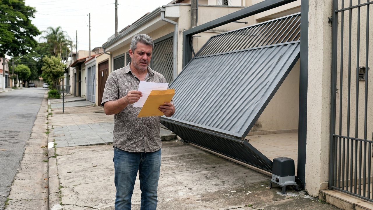 Morador instala portão eletrônico que avança sobre a calçada ao abrir e recebe 30 dias para corrigir o mecanismo; em São Paulo, a multa pode ser reaplicada a cada mês