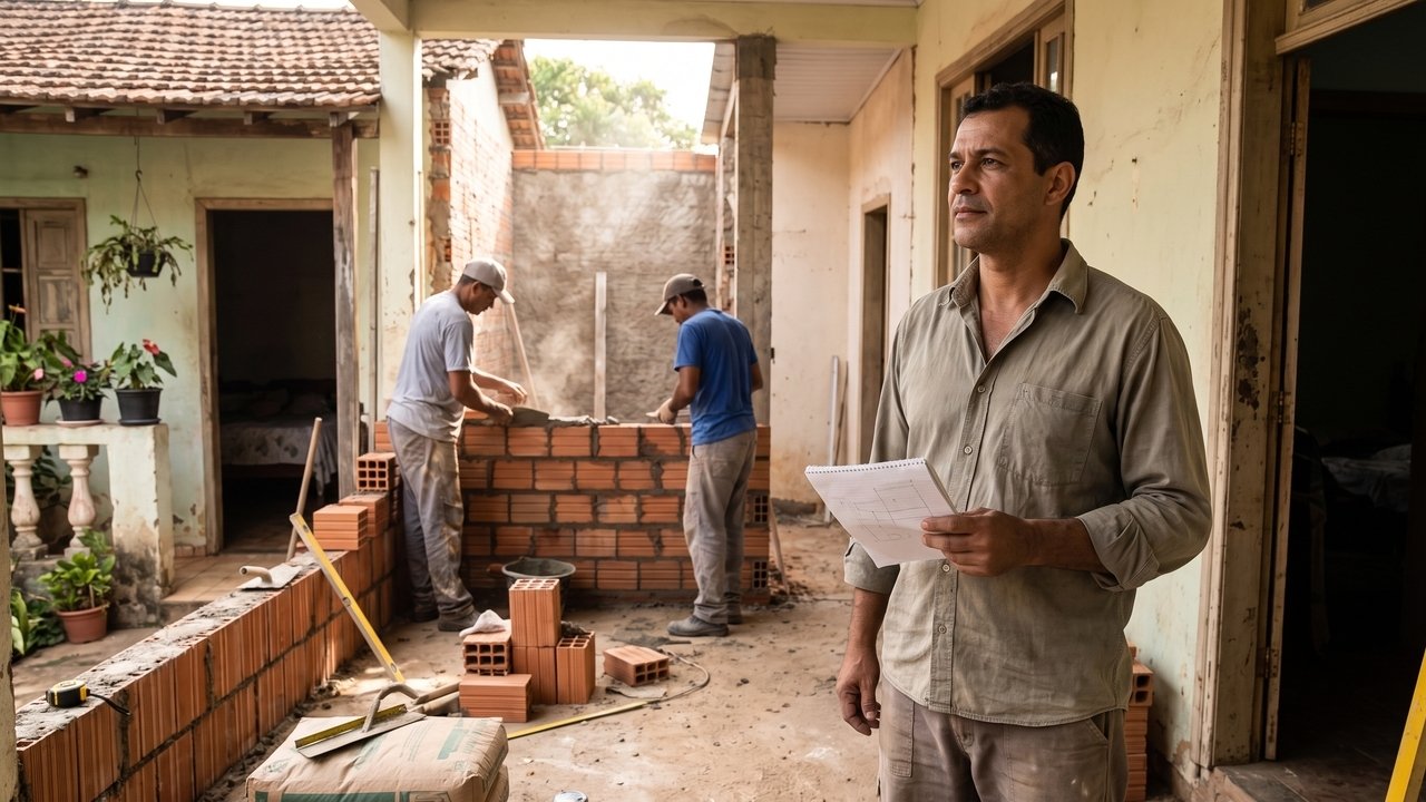 Um herdeiro reformou sozinho o imóvel que ocupava e outra herdeira, dona de 12,5%, pediu a paralisação; a Justiça de Guarulhos travou a obra sob multa única de R$ 50 mil para evitar aumento da futura indenização