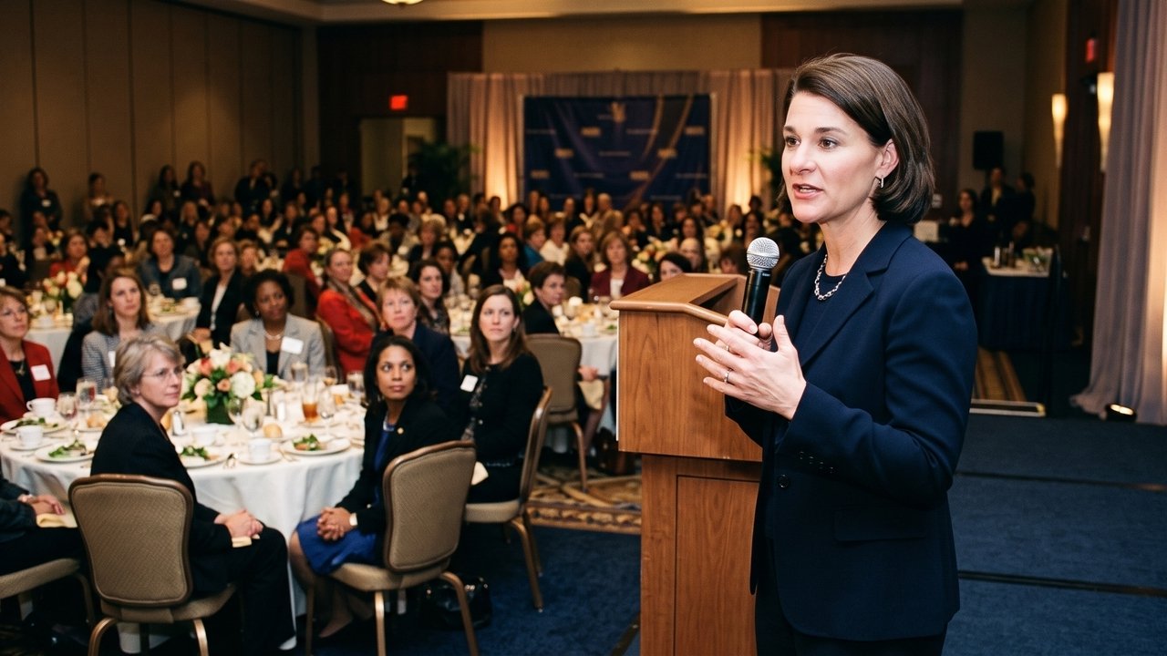 Citação do dia por Melinda French Gates: "Uma mulher com voz é, por definição, uma mulher forte. Mas a busca por essa voz pode ser extremamente difícil." - uma poderosa lição sobre confiança e força