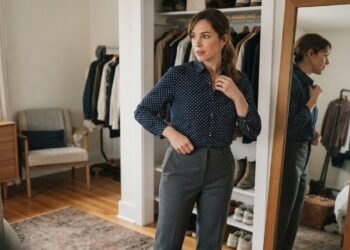 O tamanho das bolinhas muda completamente a personalidade da estampa ali no guarda-roupa
