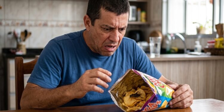 Um consumidor abre um pacote de salgadinho e encontra um inseto morto dentro. Mesmo sem ter chegado a comer o produto, ele processa o fabricante e ganha indenização por danos morais pela sensação de nojo, repugnância e quebra de confiança na marca