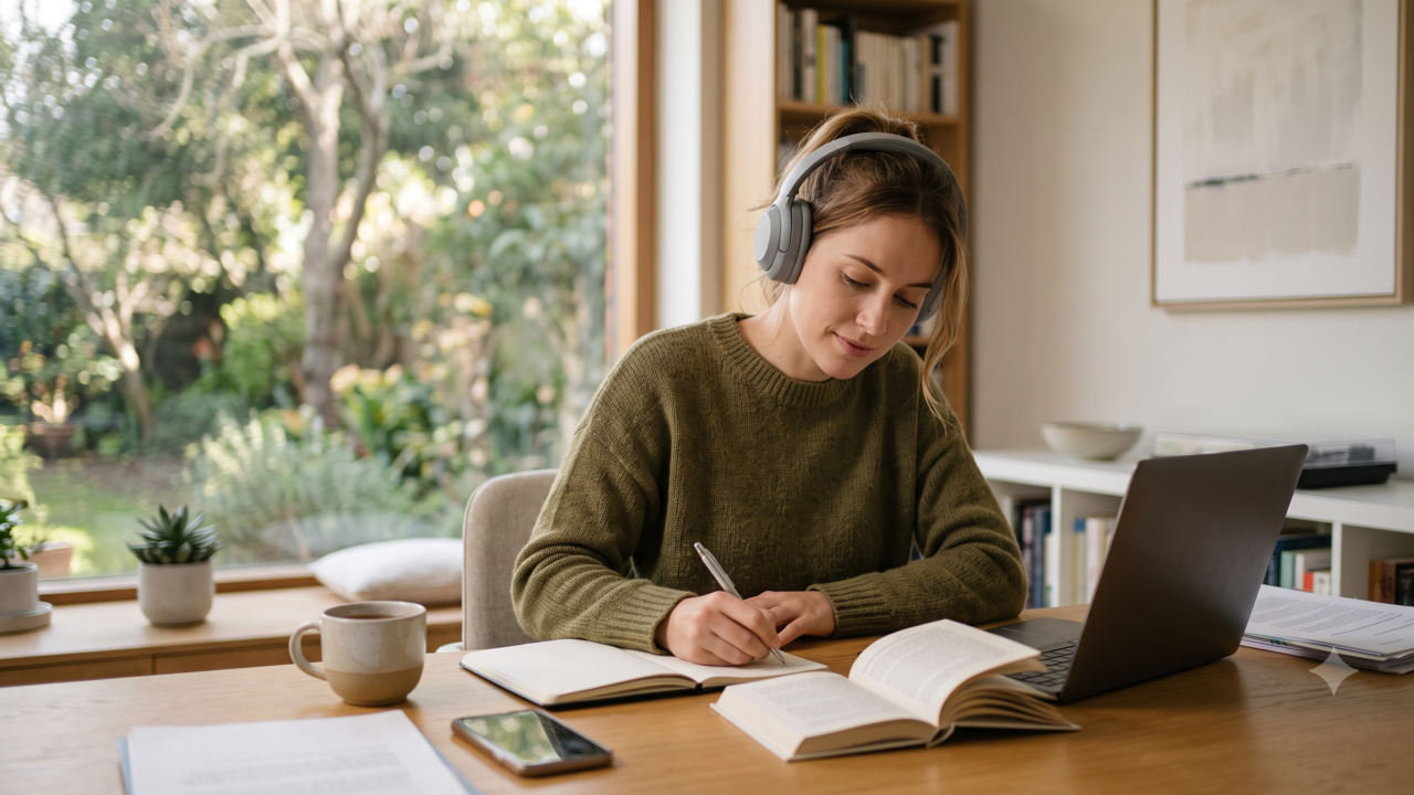 A psicologia diz que ser incapaz de trabalhar enquanto a música com letras toca não é um problema de foco, é a prova de que seu sistema de linguagem está fazendo seu trabalho, porque as palavras em seus ouvidos competem diretamente com as palavras em sua cabeça