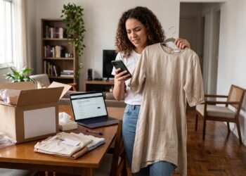 Uma consumidora compra roupas pelo Instagram, não gosta do caimento no corpo e pede devolução. A loja afirma que "não troca peças em promoção", mas é obrigada a devolver o dinheiro. A lei garante 7 dias de arrependimento irrestrito para qualquer compra feita fora do estabelecimento físico