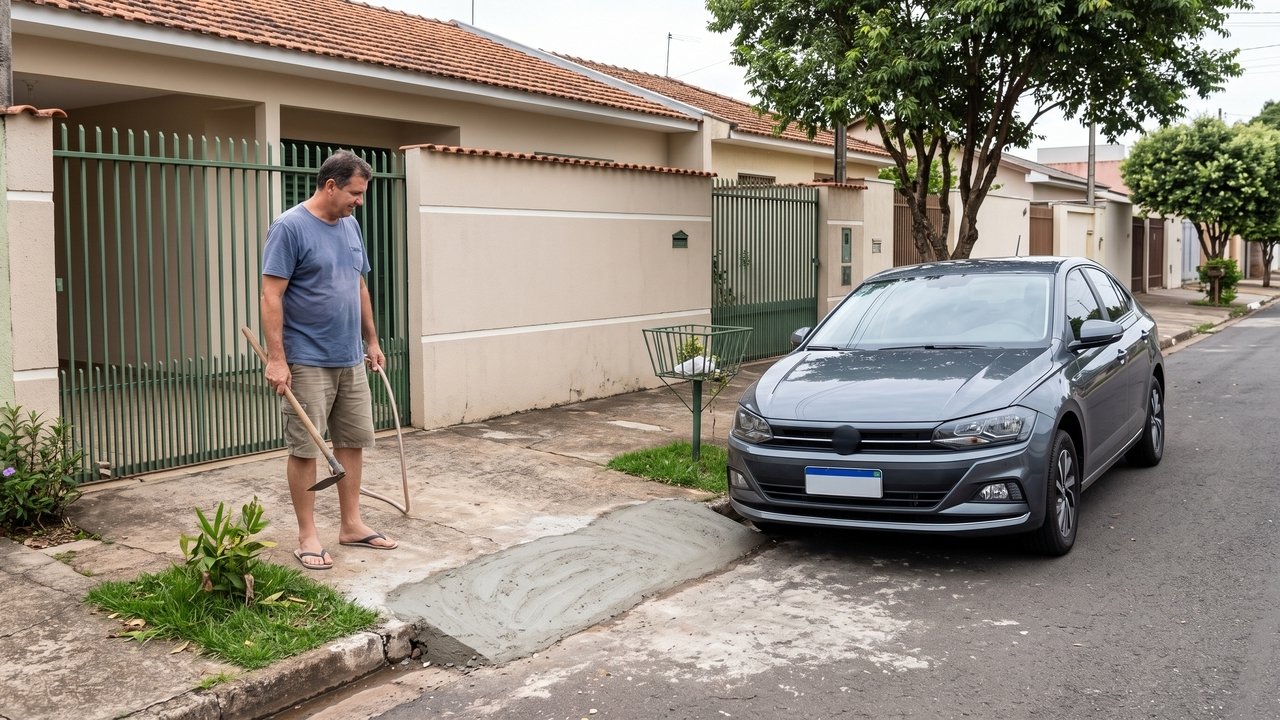 Morador faz rampa para entrar com o carro na garagem e altera a calçada, mas a faixa usada pelos pedestres não pode ganhar degraus nem desníveis para facilitar o veículo