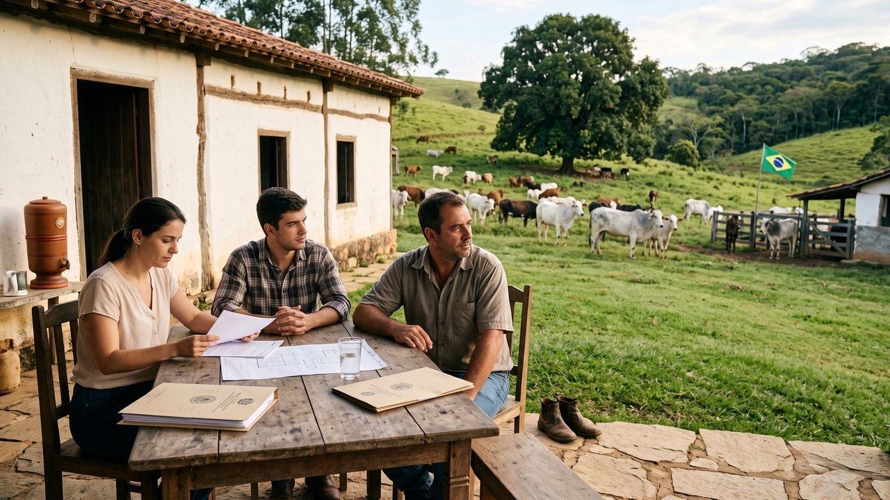 Filhos comemoram a herança de uma fazenda histórica avaliada em R$ 5 milhões, mas, durante a transferência, descobrem que a propriedade responde por R$ 6 milhões em dívidas de condomínio e processos trabalhistas antigos, correndo o risco de perder a área inteira em leilão judicial.